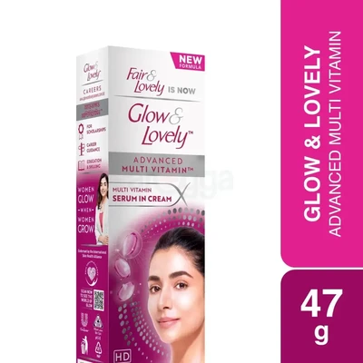 Glow & Lovely Skin Cream Multivitamin 47gm (Glow & Lovely Facewash Bright Glow 20g Free)